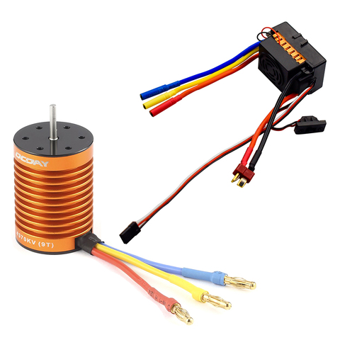 OCDAY-Motor sin escobillas, 9T, 4370KV, 4 polos, sin sensor, con controlador electrónico de velocidad 60A, conjunto combinado para coche y camión 1/10 RC ► Foto 1/6