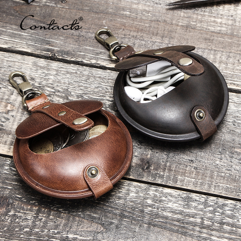 CONTACT'S 100% de hombres de cuero de Caballo Loco billeteras bolsas de dinero Mini monedero de la moneda de bolsillo de hombre Vintage cartera para auriculares ► Foto 1/6