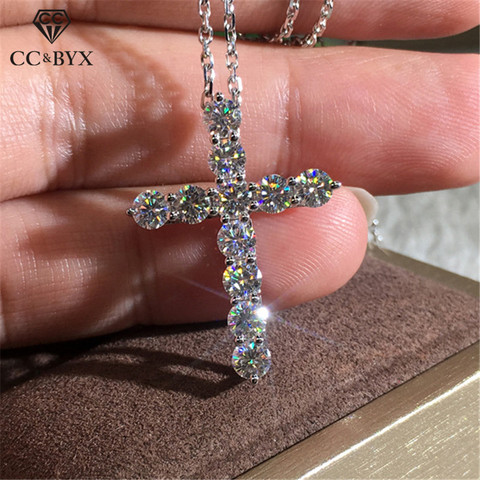 925 CC de plata collares colgantes para las mujeres Cruz redondo Cubic Zirconia colgante collar tipo cadena hasta la clavícula Colar envío CCN704 ► Foto 1/6