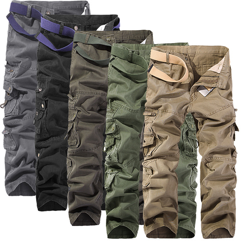 2022 nuevos pantalones Cargo hombres grandes bolsillos decoración hombres pantalones casuales fácil lavado otoño ejército verde Pantalones Hombre talla 40 ► Foto 1/5