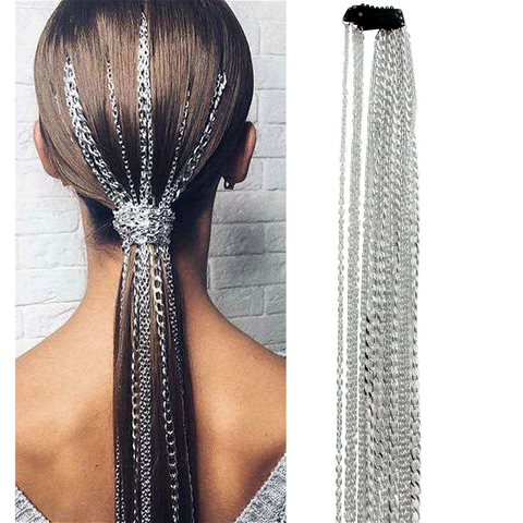 Cadena de Metal extensible para el cabello para mujer, diadema de Color plateado, joyería nupcial para el cabello, accesorios de boda ► Foto 1/6