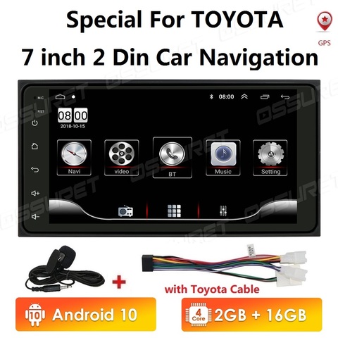 Android 10 Universal 2 Din coche reproductor Multimedia reproductor de Radio para coche estéreo para Toyota VIOS corona CAMRY HIACE PREVIA COROLLA RAV4 ► Foto 1/6