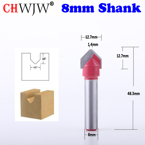Plantilla de ranura en V, vástago de 8mm, 90 grados, broca de enrutador de ranura en V, 1/2 