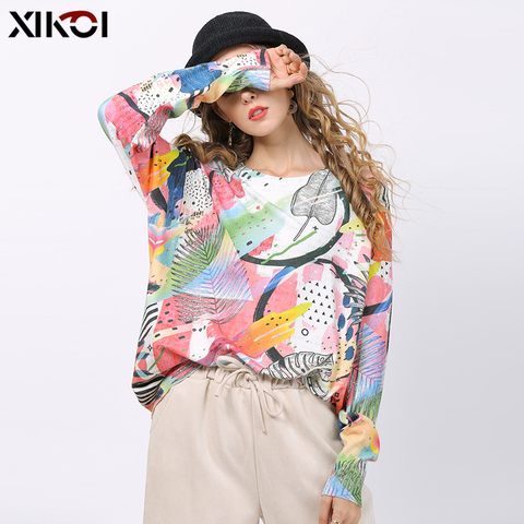 XIKOI-suéter estampado de punto para mujer, Vestido de manga larga, suéter holgado, Tops, Jersey de punto para invierno, jersey de gran tamaño ► Foto 1/6