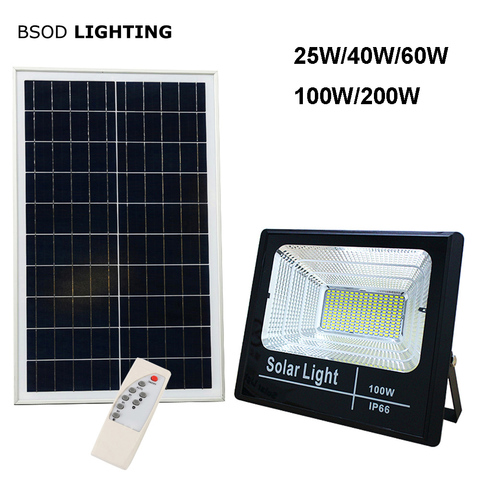 Reflector de luz LED Solar 25W 40W 60W 100W 200W, foco IP66 blanco BSOD, lámpara Solar automática para exteriores, para jardín, garaje de calle ► Foto 1/6