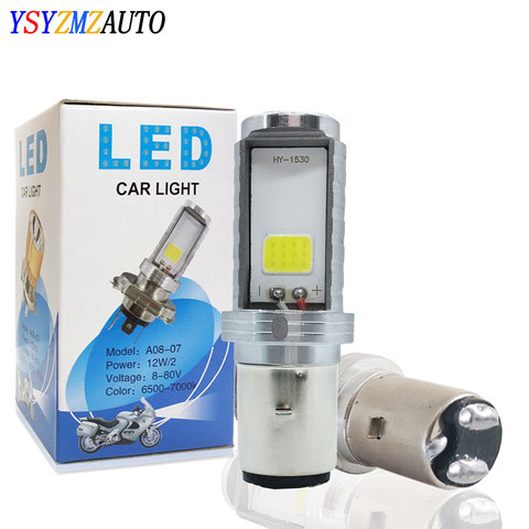 1 Uds BA20D bombilla del faro H6 LED LUZ DE Vespa Hi-Lo haz de luz bombilla de la lámpara de la motocicleta luces auxiliares Led faro 6500K 12V ► Foto 1/6