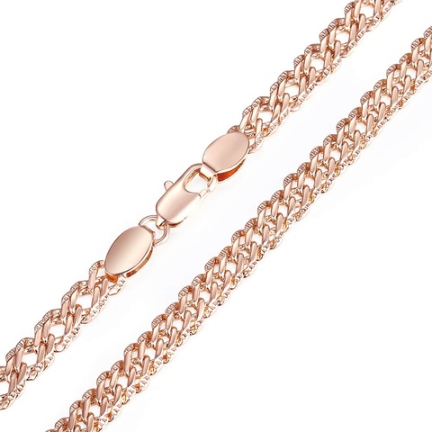 Davieslee Collar para mujeres 585 oro rosa lleno Bismark martillado mujeres collares cadena cubana Rombo 3/4/5mm 45-55cm GN453 ► Foto 1/6