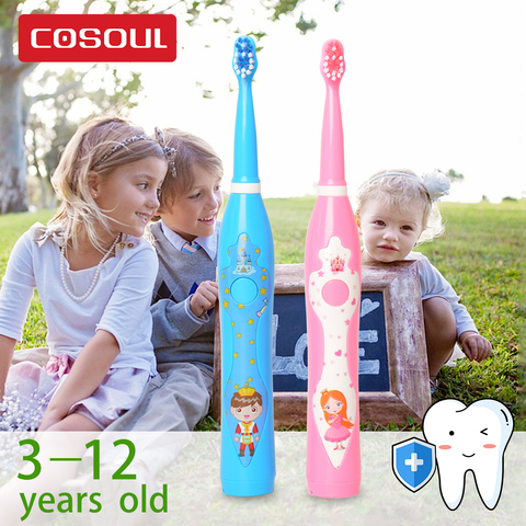 COSOUL-cepillo de dientes eléctrico para niños, cepillo de dientes sónico de princesa, dibujos animados, recargable, de 3 a 12 años ► Foto 1/6