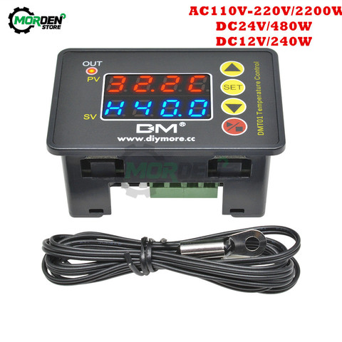 Controlador de temperatura de microordenador, termostato Digital con pantalla LCD, termorregulador para calentador y congelador, CA de 110V, 220V, CC de 12V y 24V ► Foto 1/6