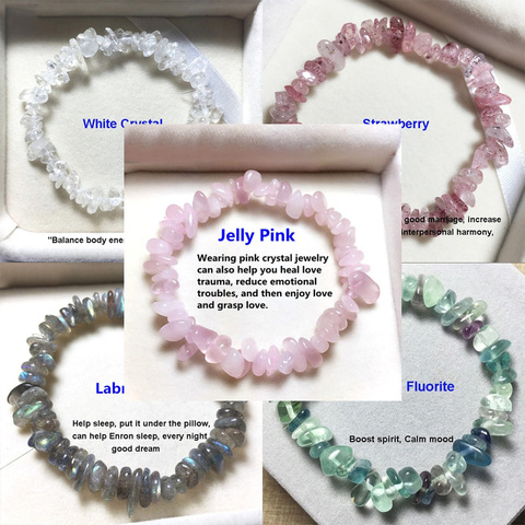 Pulsera de cuentas con Chip de piedra de Reiki de la suerte para hombre y mujer, brazalete rosa de cristal Natural, joyería, regalo de Navidad ► Foto 1/6