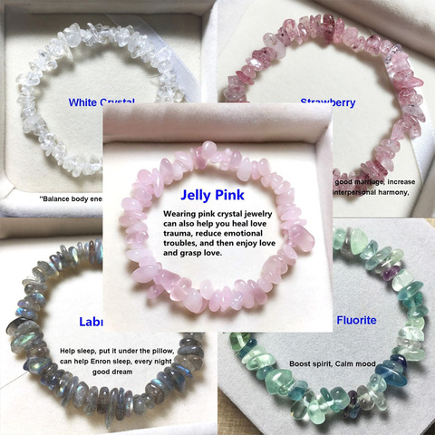 Pulsera de cuentas con Chip de piedra de Reiki de la suerte para hombre y mujer, brazalete rosa de cristal Natural, joyería, regalo de Navidad ► Foto 1/6