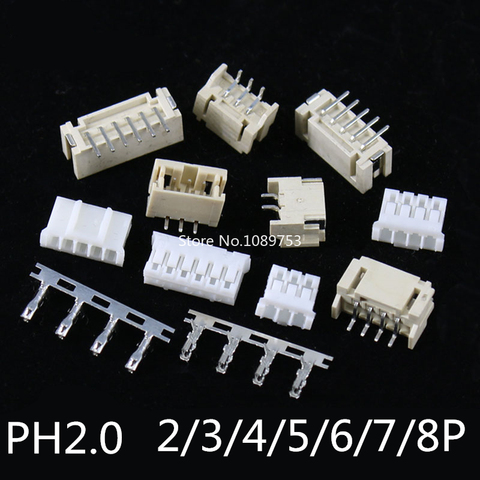 10Sets PH2.0 conector 2,0mm Vertical / Horizontal SMD Pin Header 2/3/4/5/6/7/8P (macho + hembra + Terminal) Terminal Kit ► Foto 1/6