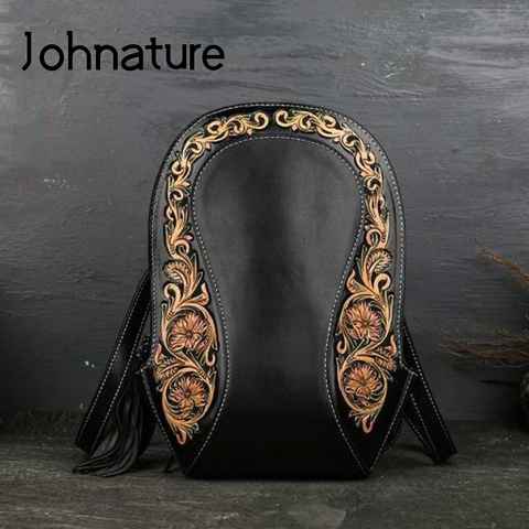 Johnature-mochila de lujo de diseño especial para mujer, Bolso de piel de vaca de primera capa, hecho a mano, Retro ► Foto 1/6