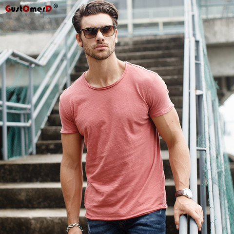 Camiseta de algodón de 100% para hombre, camisa de Fitness informal suave, camisetas de manga corta con cuello redondo, verano 2022 ► Foto 1/6