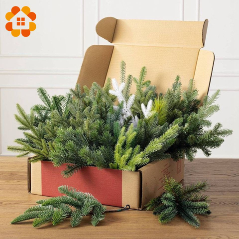 Ramas de pino de plantas falsas para decoración de corona árbol Navidad, adornos de árbol de Navidad, suministros de regalo para niños, 1 paquete ► Foto 1/6