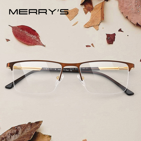 MERRYS diseño hombres marcos para gafas hombre cuadrado medio óptico ultraligero de estilo de negocios miopía receta de aleación gafas S2055 ► Foto 1/6