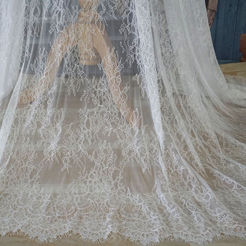 Off white-encaje de boda fino y suave, tela de encaje de pestañas de 1,5x3 metros/pieza de costura para vestidos de mujer, nuevo ► Foto 1/6