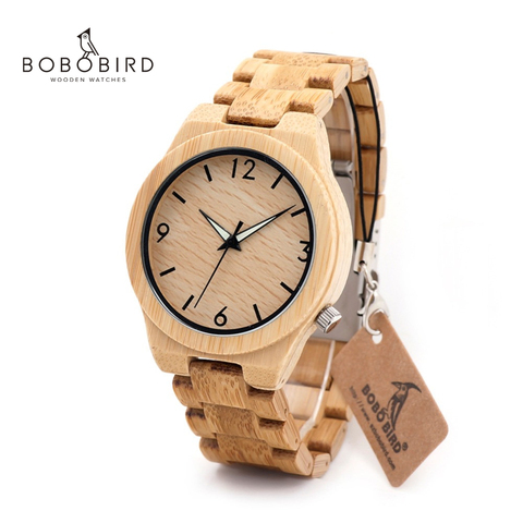 BOBO BIRD L-D27 mano luminosa Natural todos los relojes de madera de bambú marca superior reloj de lujo para hombre con movimiento japonés para regalo ► Foto 1/6