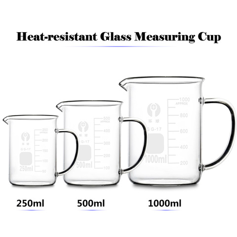 Vasos de vaso de vidrio graduados resistentes al calor recipiente de cocina a escala jarra para hornear líquido verter Caño laboratorio ► Foto 1/6