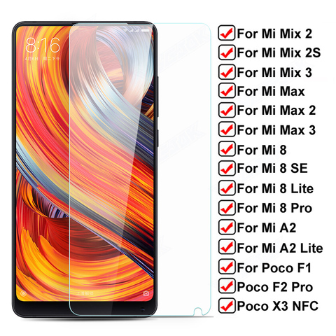 De vidrio templado 9H para Xiaomi Mi Mix 2S Max 2 3 Protector de pantalla Glas para Mi 8 SE Lite Poco X3 NFC F1 F2 película protectora Pro caso ► Foto 1/6
