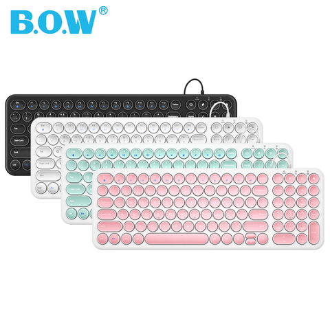 B.O.W teclado fino con cable de 100 teclas, Mini teclado USB ultradelgado Multimedia con cable (teclas redondas) para Pc/ordenador portátil/Mac ► Foto 1/6