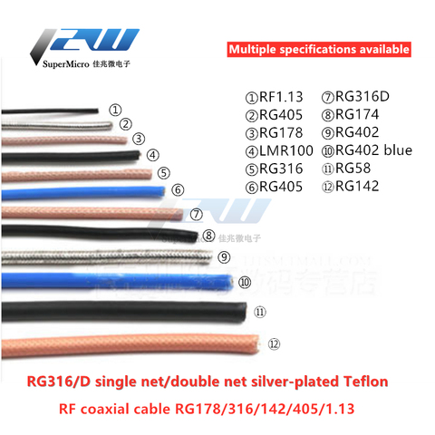 1 m/unids RG142 RG58 RG316/178/174 RF1.13 LMR100 cable coaxial RF apantallado de alambre de plata plateado Alambre de 1 metro ► Foto 1/6