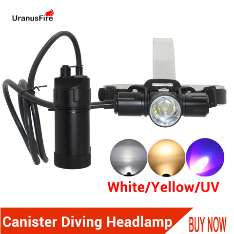 Tubo de buceo faro LED linterna de buceo linterna Blanca Amarilla luz UV bajo el agua vídeo 100m impermeable lámpara de tipo partido ► Foto 1/1