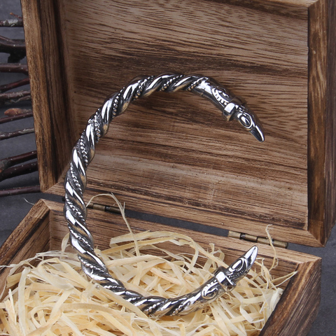 Pulsera de cuervo de acero inoxidable para hombre, brazalete ajustable con caja de madera vikingo Nórdico ► Foto 1/6