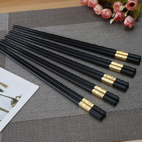 Palillos antideslizantes de aleación japonesa para comida, palillos reutilizables para sushi, olla caliente, vajilla para el hogar, regalo, 1 par ► Foto 1/6