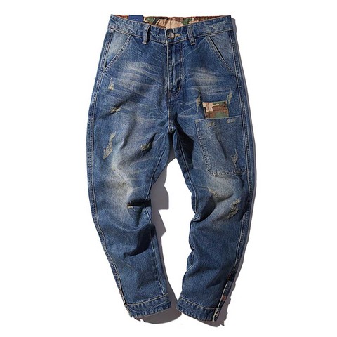 Los hombres Harem vaqueros Loose Casual holgados de larga más tamaño Hip Hop mezclilla pantalones camuflaje Patchwork Streetwear Pantalones Pantalón azul XS-4XL ► Foto 1/6