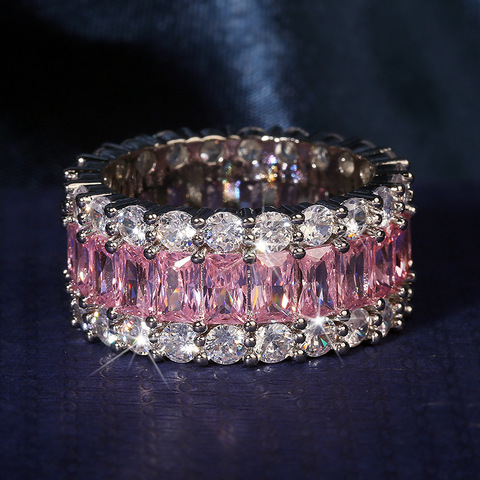 Anillo de compromiso de boda para mujer, sortija de piedra de circonita rosa, joya ostentosa, joyería 2022 ► Foto 1/5