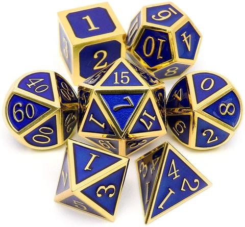 Juego de dados de Metal para juego de mazmorras y dragones, 7 dados de Metal dorados y azules para juegos de mazmorras y dragones, esmalte brillante ► Foto 1/6