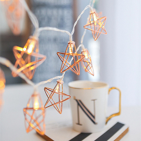 Novedad guirnaldas de luces LED estrella de Metal cadena luz alimentado por batería de vacaciones de Navidad Garland luz para decoración de fiesta de boda ► Foto 1/6