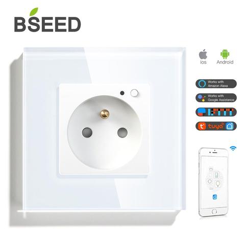 BSEED Francia Tipo de enchufe de pared de Control Wifi de cristal enchufe de Panel inteligente Francia con blanco negro de oro de cristal de vidrio ► Foto 1/5