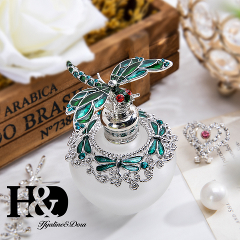 H & D-botella de Perfume de vidrio vacío de lujo, con tapón de Libélula verde, diamantes de imitación, fragancia rellenable, joyería, regalo, 40ml ► Foto 1/6