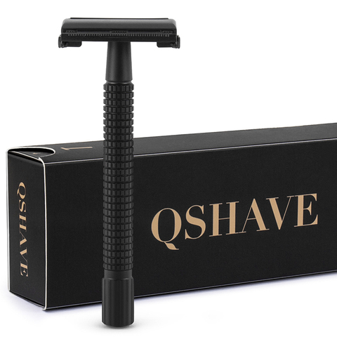 Qshave IT-maquinilla de afeitar de seguridad con recubrimiento de acero negro mate, mango largo, cuchilla de seguridad clásica abierta con mariposa, 11,4x4,3, weishi con 5 cuchillas ► Foto 1/6