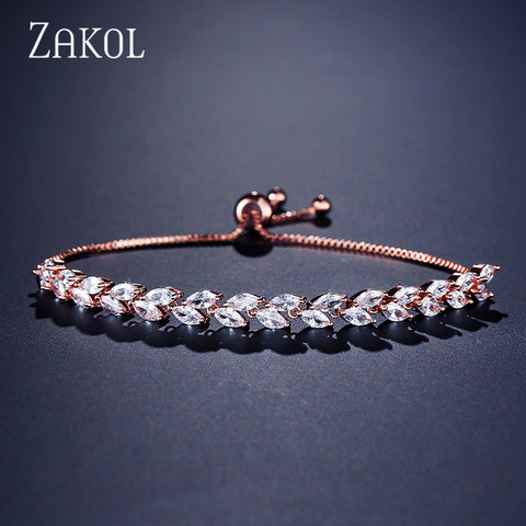 ZAKOL-pulsera de circonia cúbica con forma de hoja para mujer, brazalete, Zirconia, circonita, zirconita, transparente, cadena ajustable, FSBP2041 ► Foto 1/6