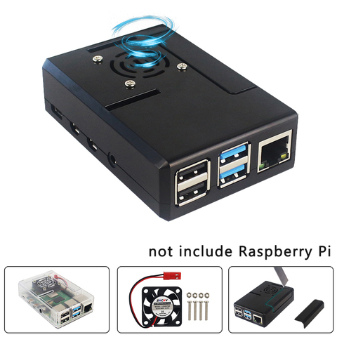 Carcasa de plástico transparente y negra para Raspberry Pi 4 Modelo B, cubierta GPIO extraíble con ventilador de refrigeración ► Foto 1/6