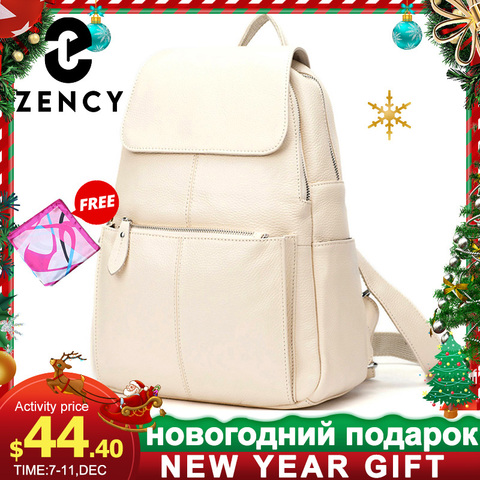 Zency-Mochila GRANDE de piel auténtica suave para mujer, bolso de viaje informal, para diario, escolar ► Foto 1/6