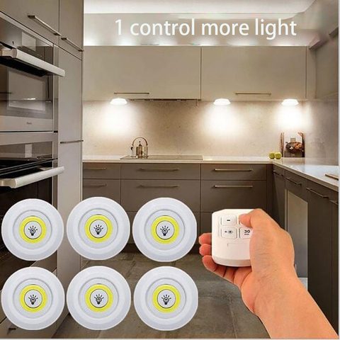 3W Super brillante Cob bajo la luz del Gabinete LED Control remoto inalámbrico regulable Noche de armario lámpara hogar dormitorio armario Cocina ► Foto 1/6