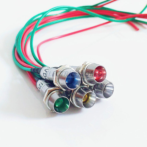 Luces indicadoras de metal de 8mm, lámpara de señal de potencia impermeable con cable de 12V, 24V, 220v, mini luz indicadora LED ► Foto 1/6