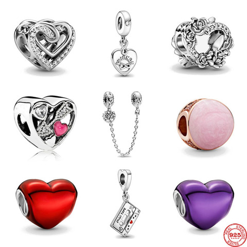 Abalorios de cassette de corazón entrelazado para mujer, de Plata de Ley 925, para el Día de San Valentín, compatibles con pulseras Pandora originales, joyería DIY ► Foto 1/6