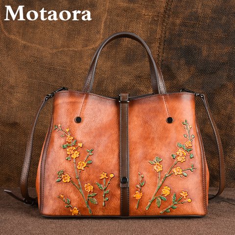 Motaora-Bolso de mano de piel auténtica para mujer, bolso de hombro femenino con relieve Vintage, bandolera de gran capacidad hecha a mano ► Foto 1/6