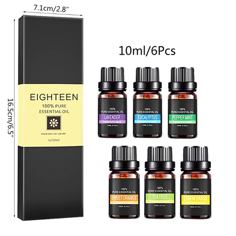 Juego de aceites esenciales para difusores de aromaterapia, humidificador con fragancia, ambientador, naranja, lavanda, árbol de té, 10ml, 6 uds. ► Foto 1/6