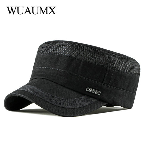 Wuaumx-sombreros militares informales para hombre y mujer, gorras de béisbol planas, gorra militar de malla transpirable para exteriores ► Foto 1/6