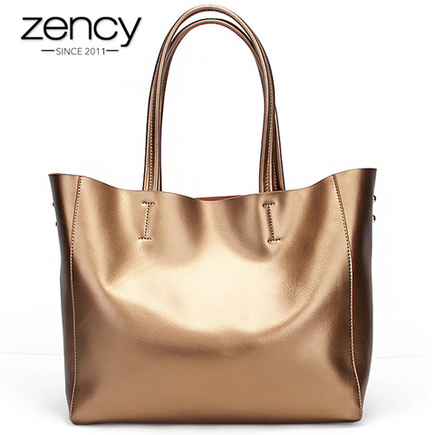 Zency-Bolso de hombro dorado de lujo para mujer, de gran capacidad de piel auténtica bandolera, 100% ► Foto 1/1