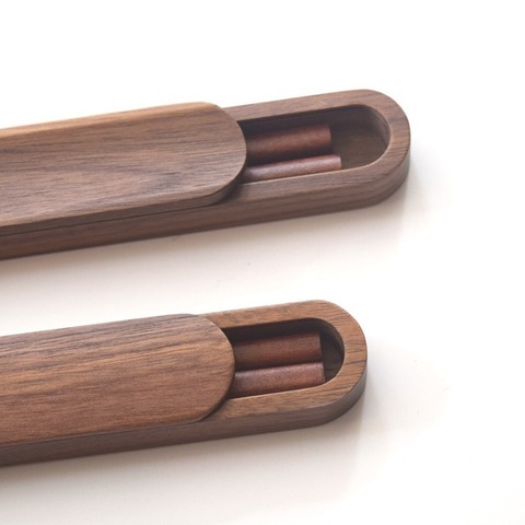 Juego de palillos de madera maciza de nogal negro y marrón de alta calidad, caja portátil de viaje al aire libre, regalo minimalista elegante de madera ► Foto 1/6