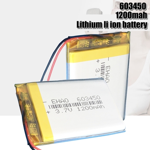 Batería de polímero de Li-ion de litio de 3,7 v 1200mAh 603450 para GPS PSP DVD MP4 juegos de video móviles almohadilla de libros electrónicos tableta PC Altavoz Bluetooth ► Foto 1/6