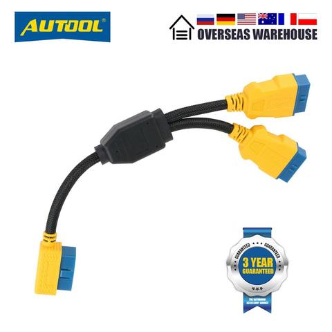 AUTOOL 35CM Cable OBDII 1 en 2 Sliptter Cable adaptador para coche 16 pin OBD2 conector macho a hembra Cable de extensión para coche OBD2 ► Foto 1/1