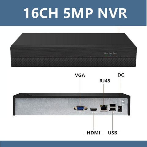 Grabadora de vídeo Digital para cámara IP, dispositivo de grabación de red NVR H265 de 16 canales x 5MP para ONVIF 1SATA Max 8TB CMS XMEYE con adaptador de corriente P2P Cloud ► Foto 1/6